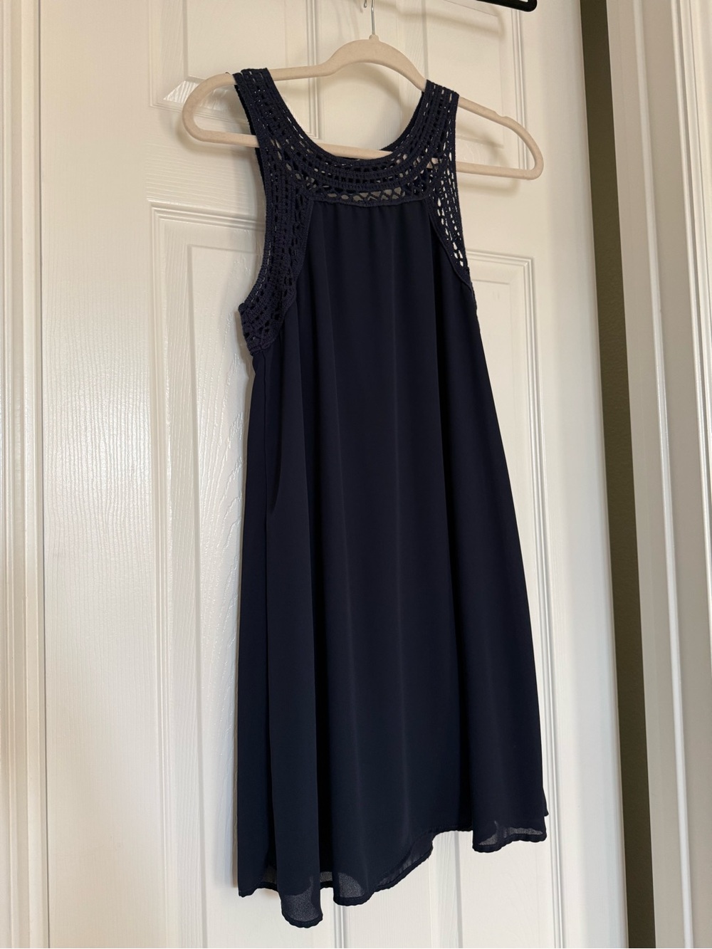 Blue Rain Navy Crochet Yoke Mini Dress - Picture 1 of 4